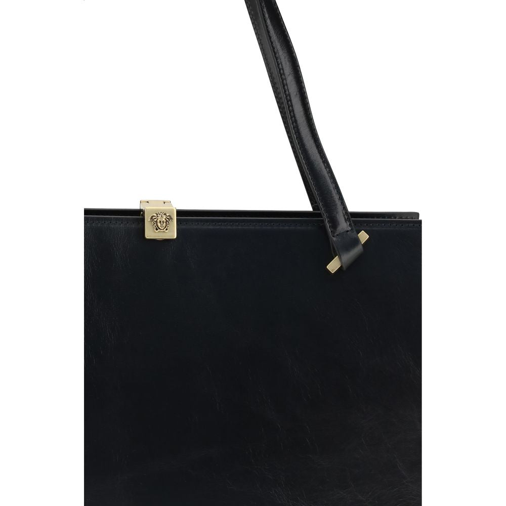 Black Leather Severine Shoulder Bag with Medusa Detail