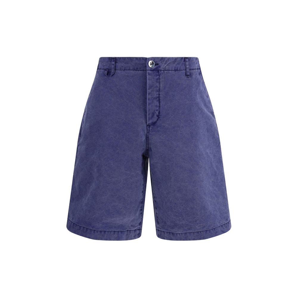 Blue Cotton Bermuda Shorts with Belt Loops