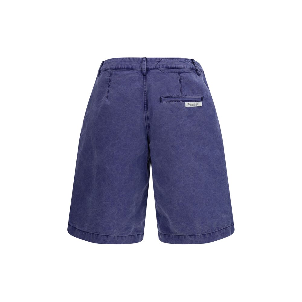 Blue Cotton Bermuda Shorts with Belt Loops