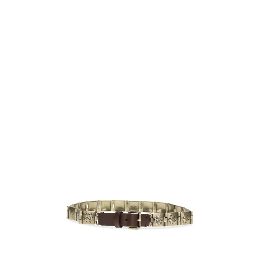 Brown Leather Belt with Engraved Metal Links
