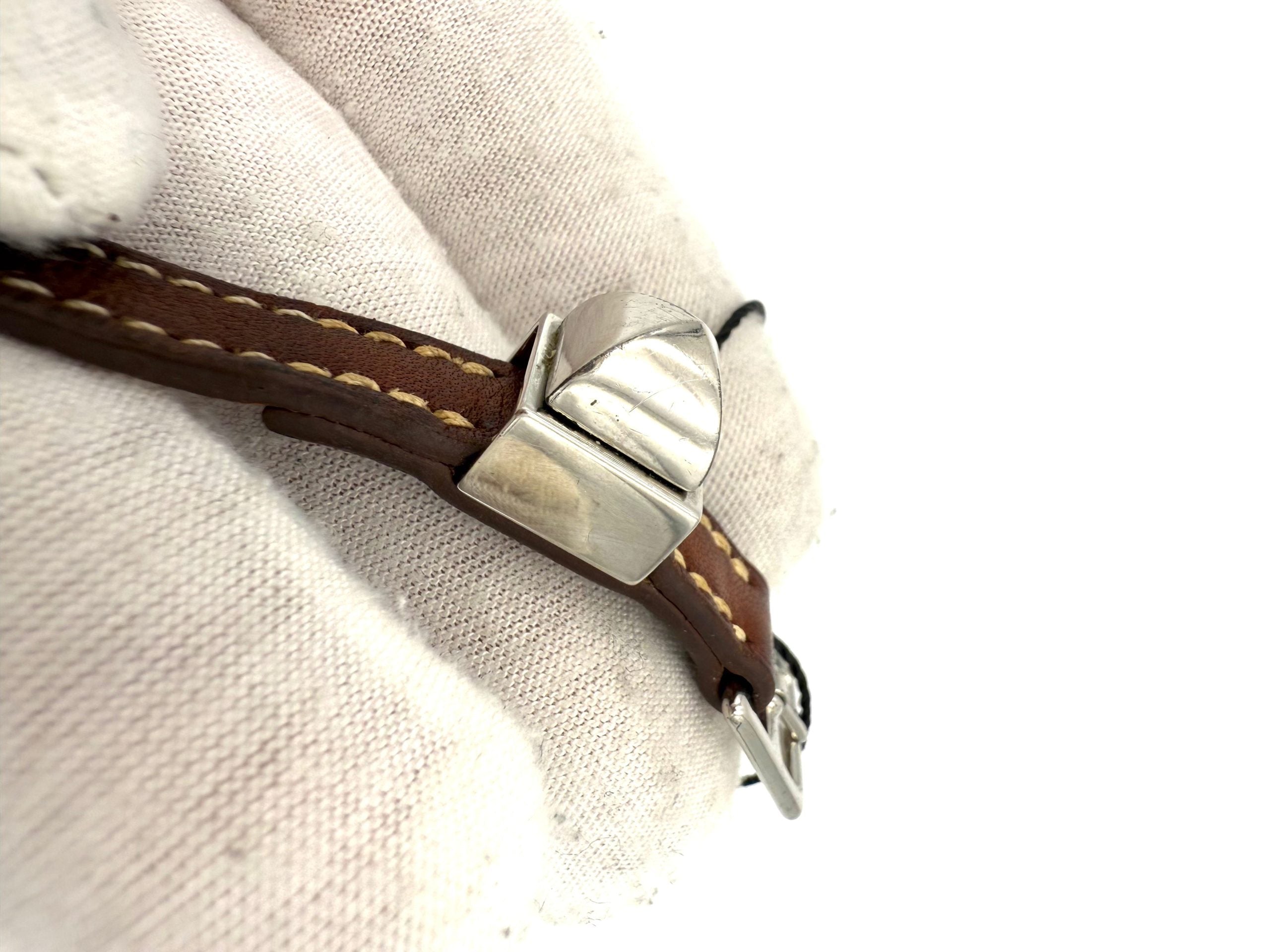 Hermès Silver Médor Leather Bracelet