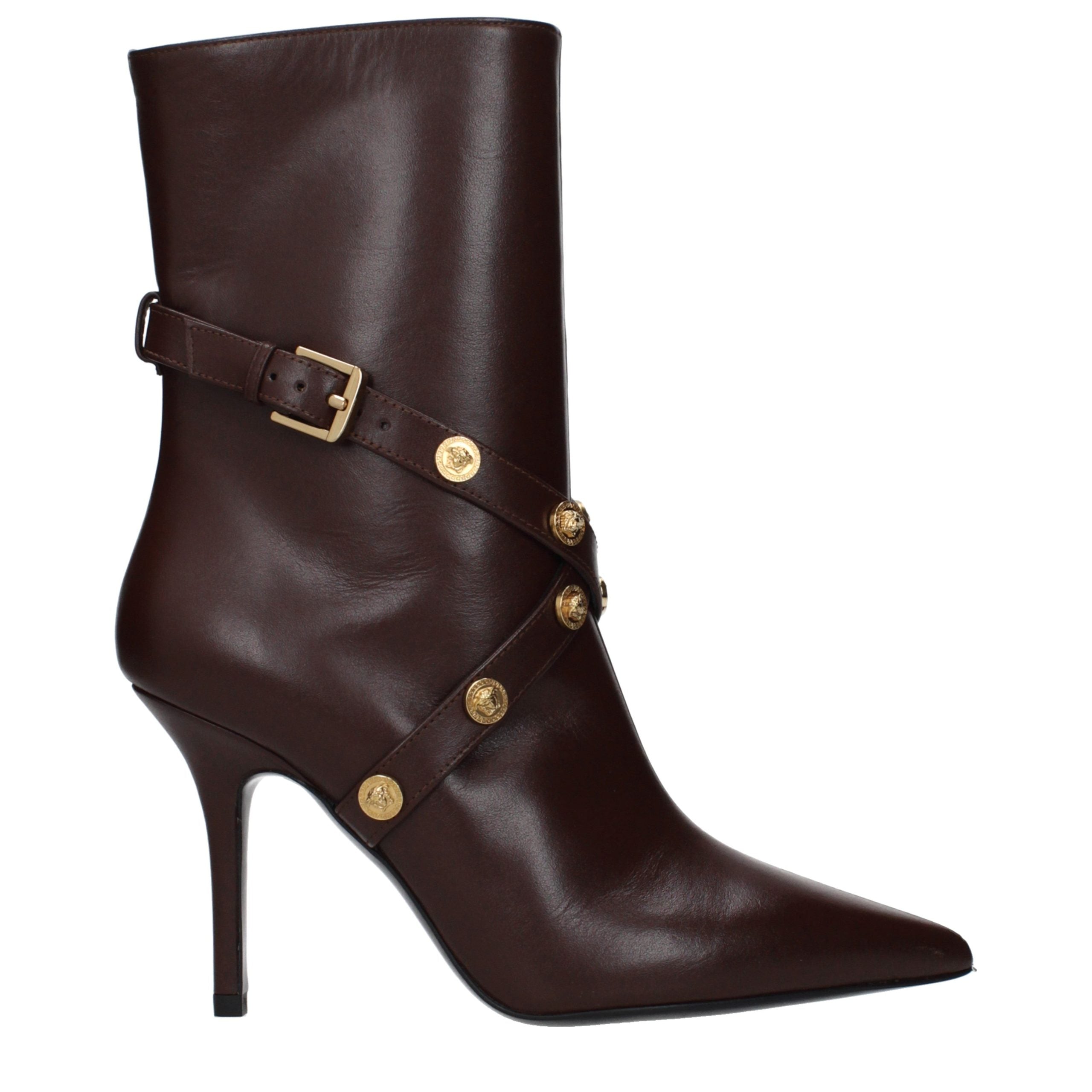 Brown Leather Ankle Boots with Zip Closure and High Heel