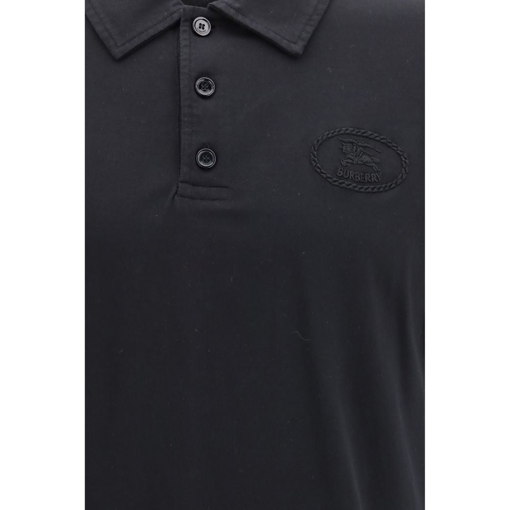 Blue Cotton Polo Shirt with Embroidered Equestrian Knight