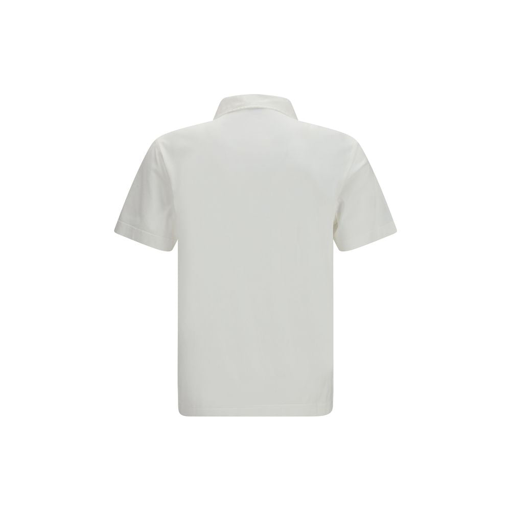 White Cotton Polo Shirt with Embroidered Detail