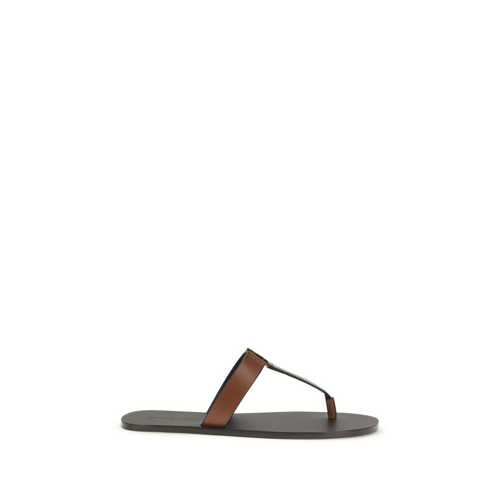 Saint Laurent Brown Calf Leather Flip-Flop Sandals