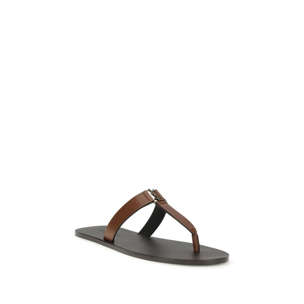 Saint Laurent Brown Calf Leather Flip-Flop Sandals