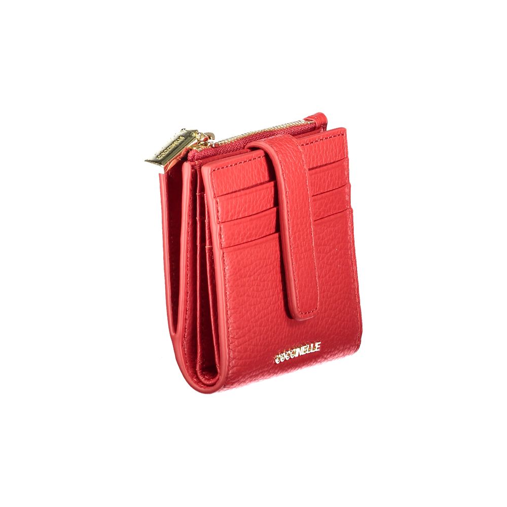 Red Leather Wallet with Zip and Snap Closure