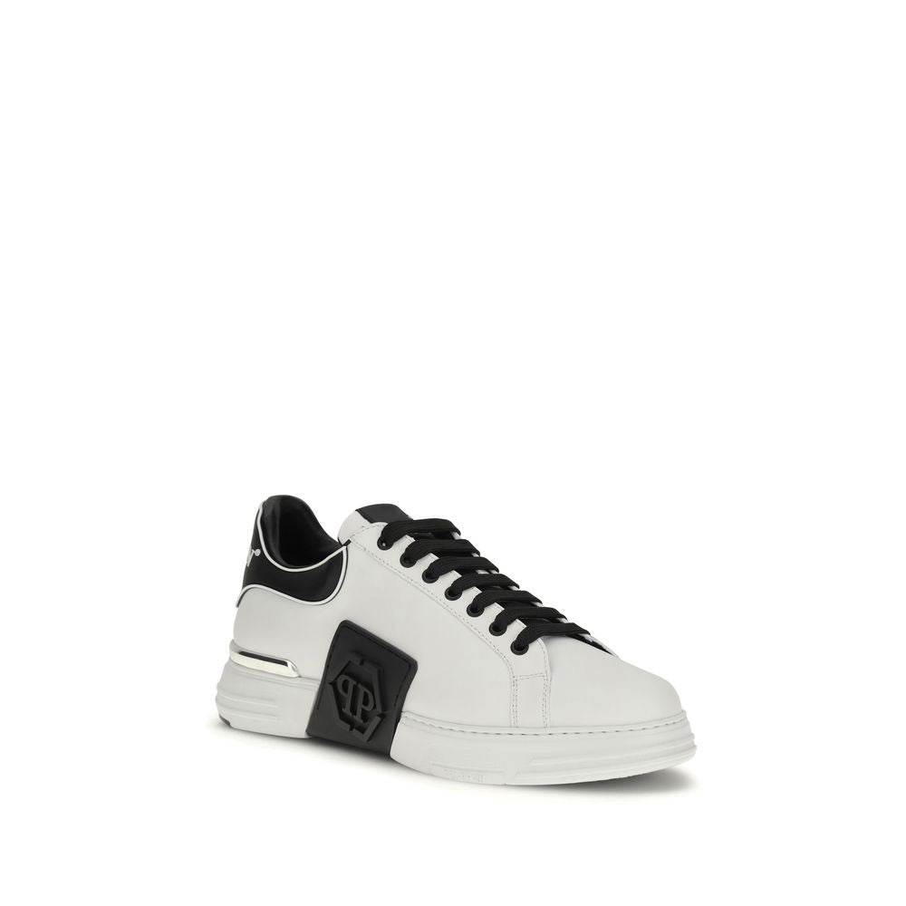 White Leather Low Top Sneakers by Philipp Plein