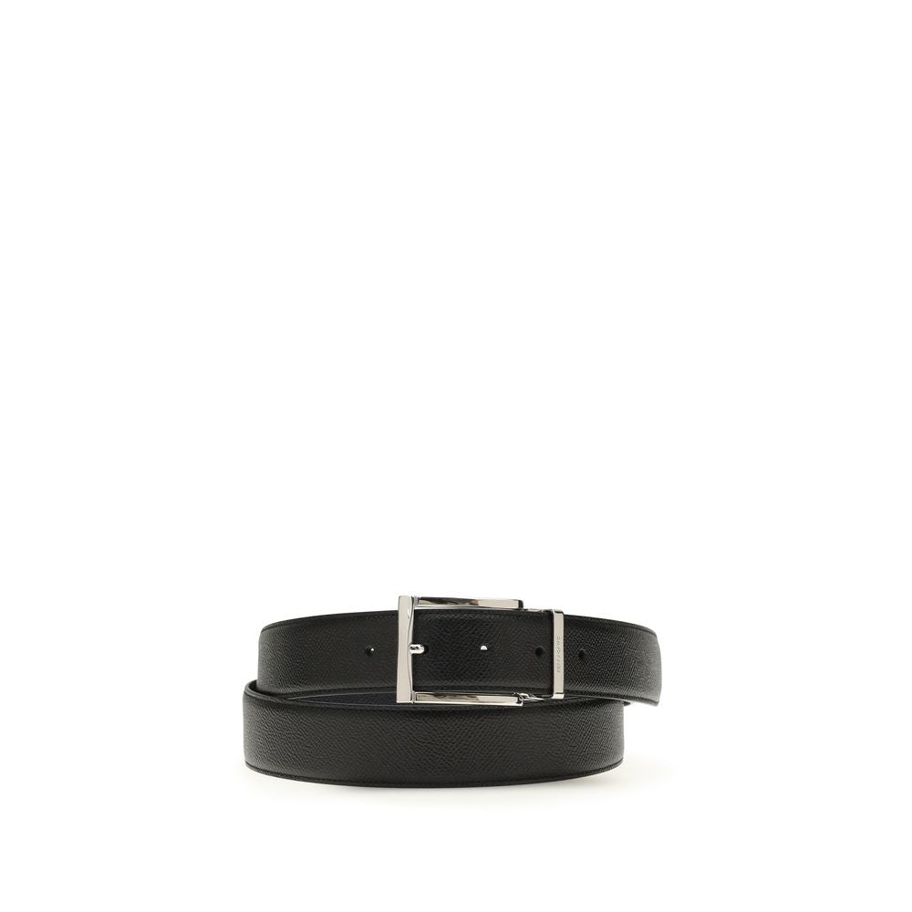 Blue Leather Reversible Belt with Palladium Buckle
