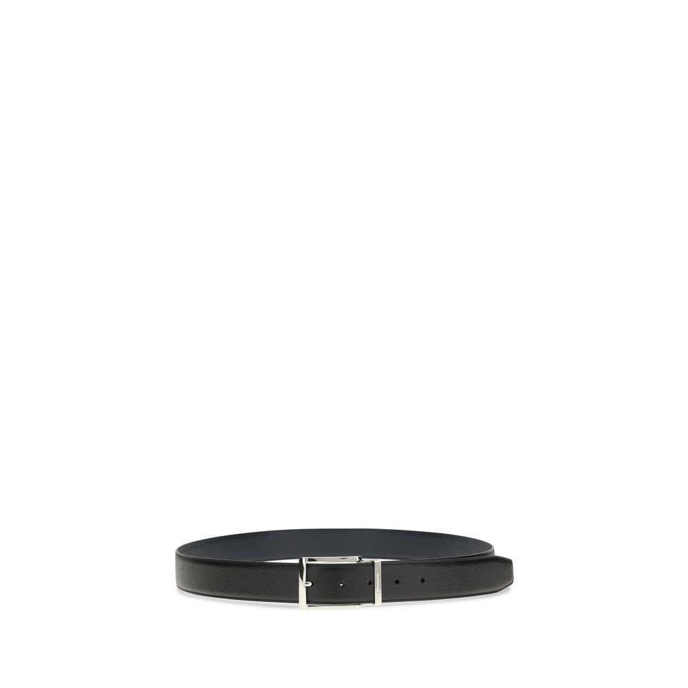 Blue Leather Reversible Belt with Palladium Buckle