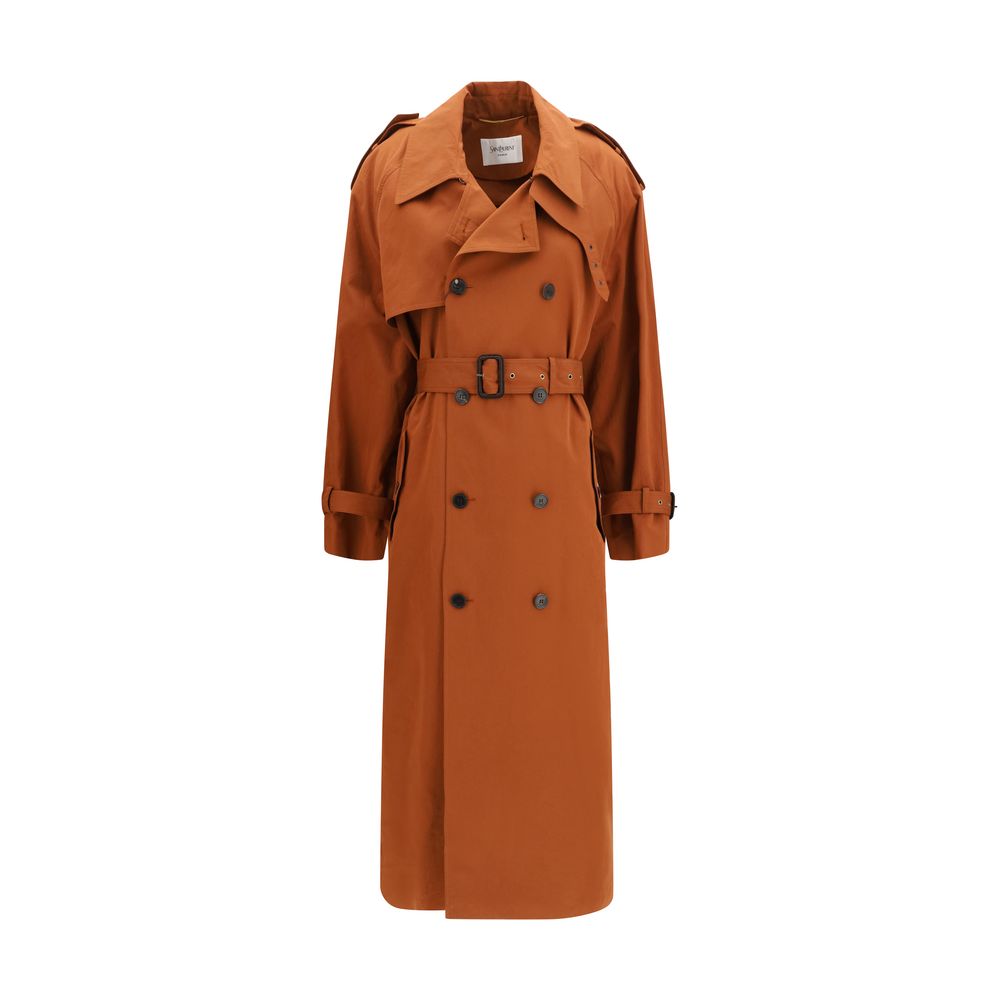 Brown Cotton Trench Coat with Belted Waist