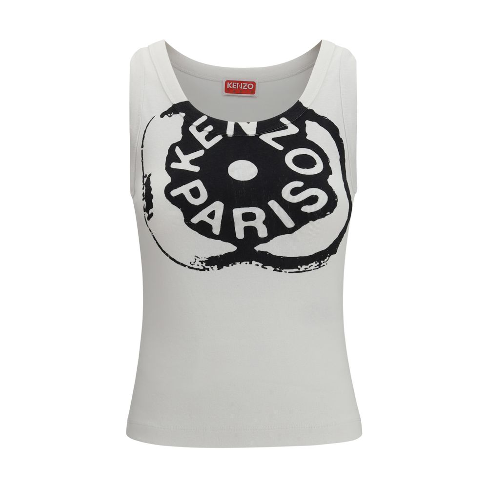 White Cotton Ribbed Tank Top with Logo Print