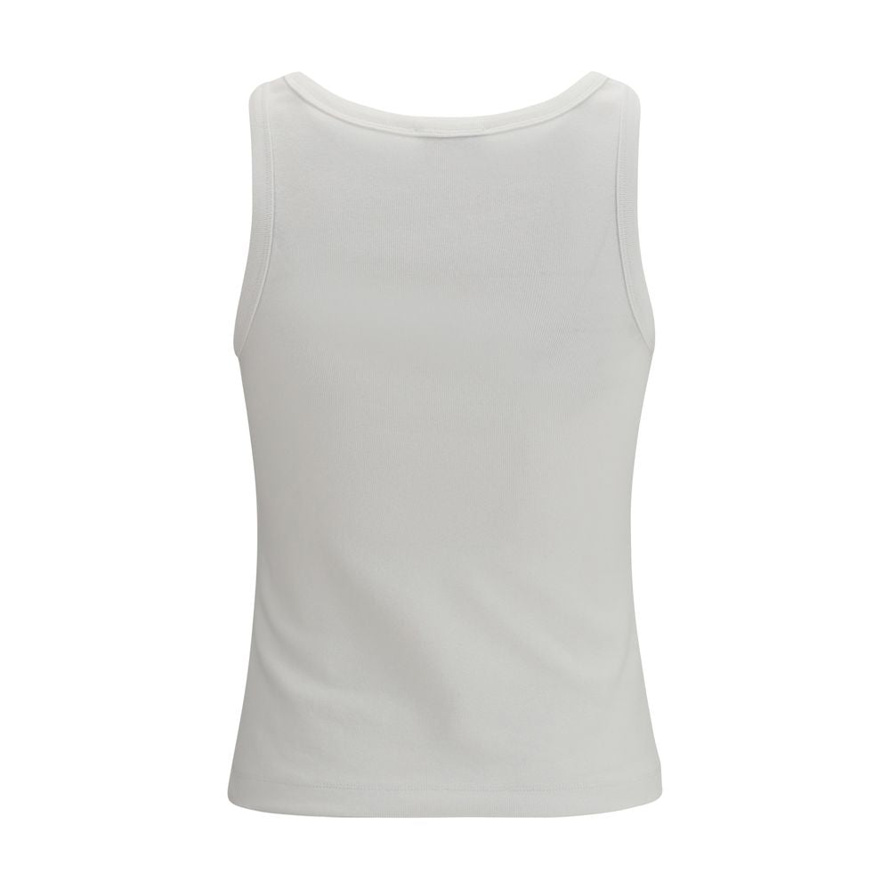 White Cotton Ribbed Tank Top with Logo Print