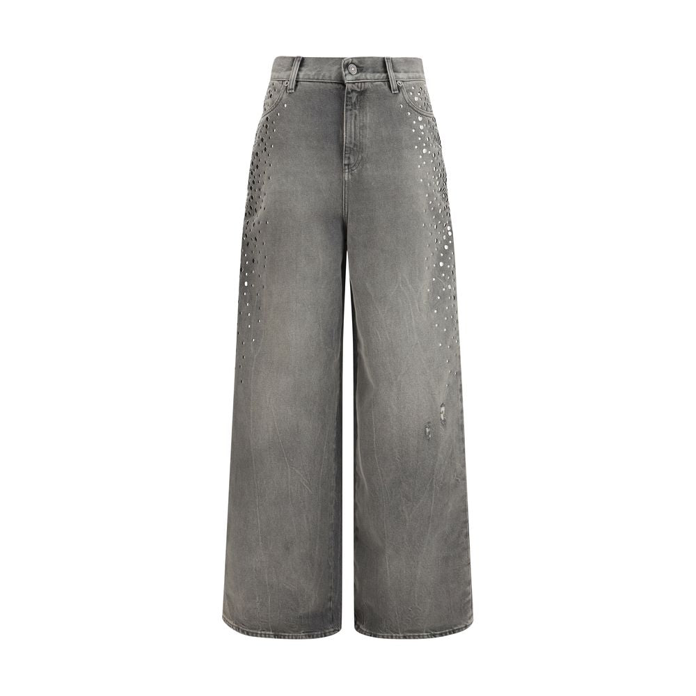 Graue Baumwolljeans mit Nietenbesatz
