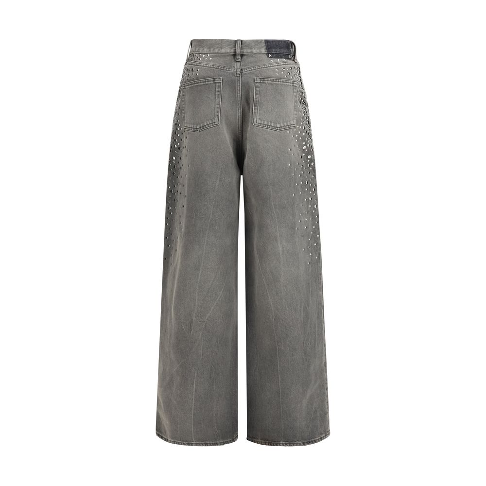 Graue Baumwolljeans mit Nietenbesatz