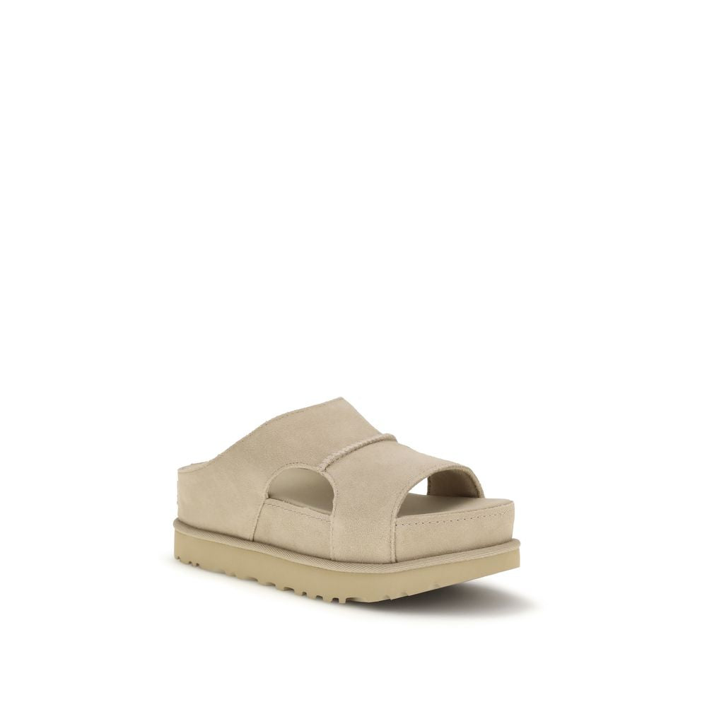 Beige Leather Platform Sandals with Cutout Detail