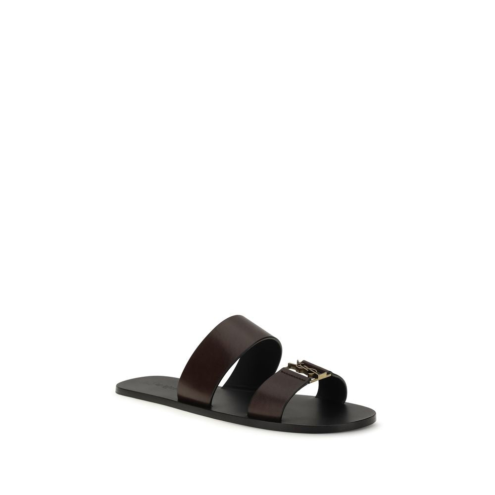 Brown Leather Babylone Flat Sandals by Saint Laurent