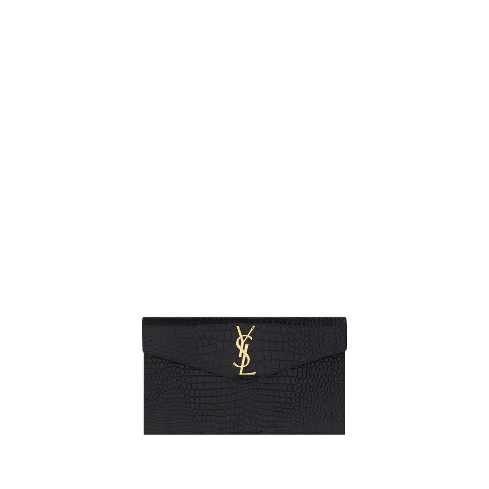 Schwarze Ledertasche mit Goldlogo von Saint Laurent