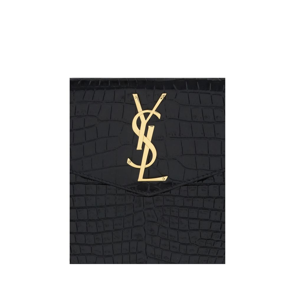 Black Leather Pouch with Gold Logo by Saint Laurent