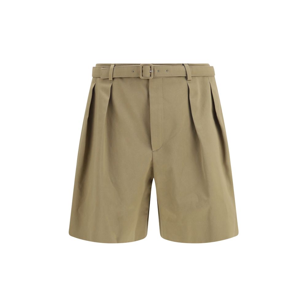 Beige Cotton Bermuda Shorts with Pleated Belt