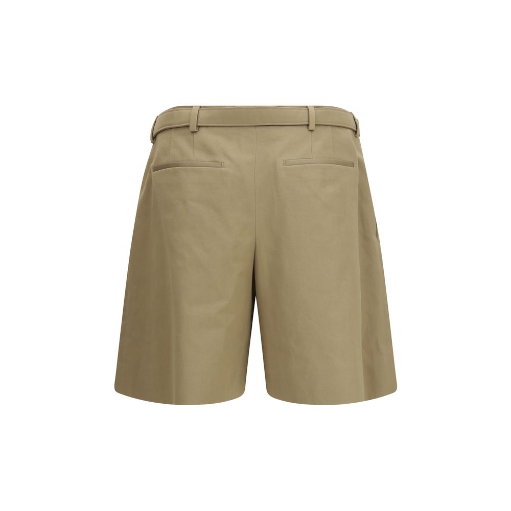 Beige Cotton Bermuda Shorts with Pleated Belt