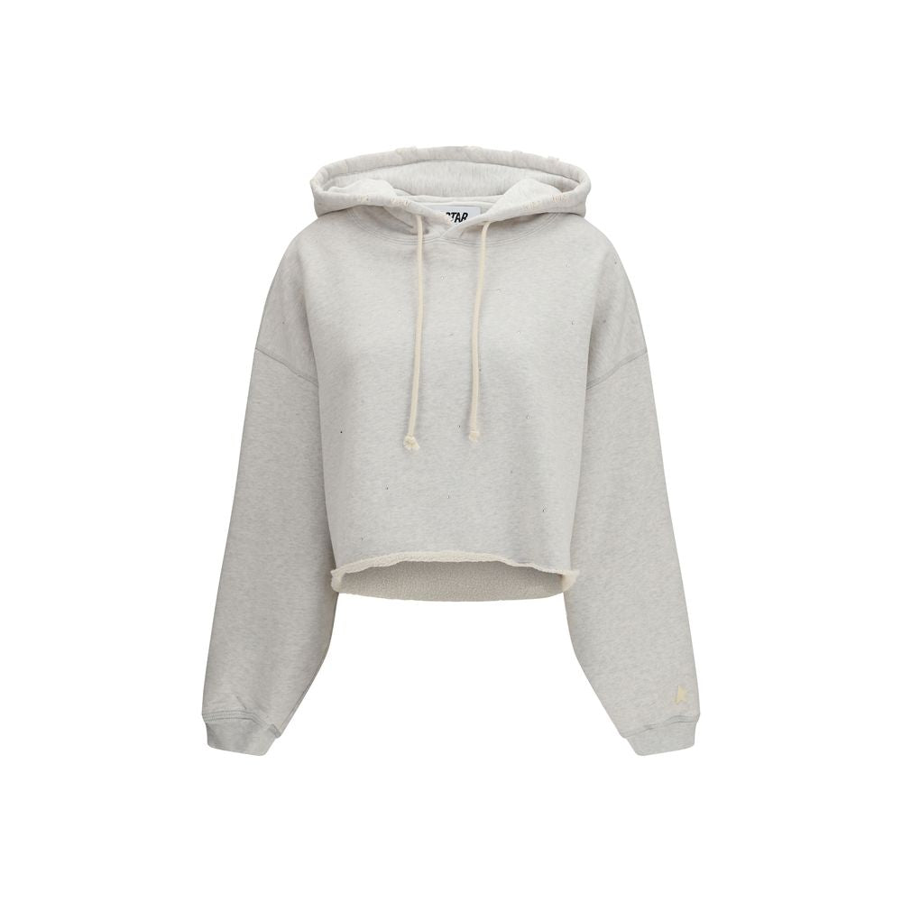 Gray Cotton Cropped Sweatshirt with Hood
