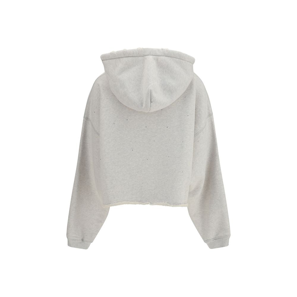 Gray Cotton Cropped Sweatshirt with Hood