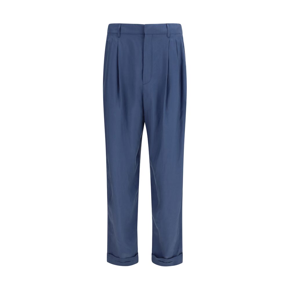 Blaue Seidenhose mit Gürtel von Saint Laurent