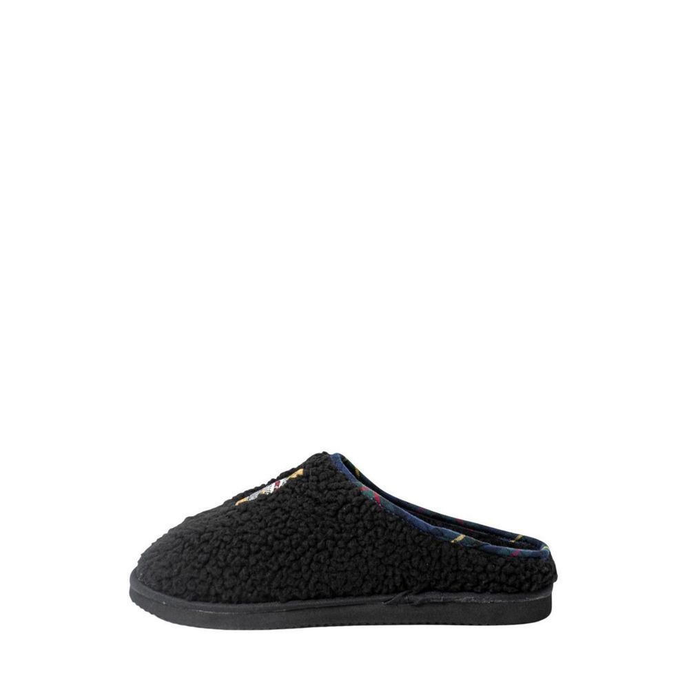 Schwarze Baumwollpantoffeln mit Kunstfell-Stirnband