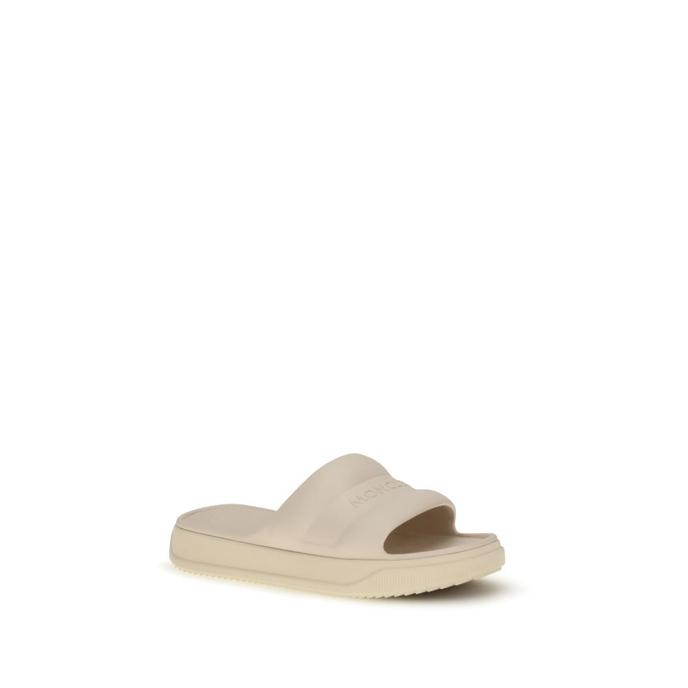 Beige Synthetik-Slipper mit Logo-Riemen