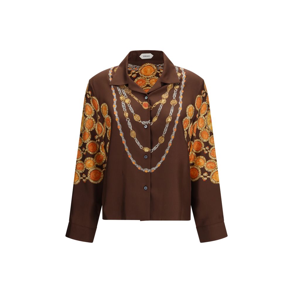 Brown Cotton Shirt with Chain Print Pattern
