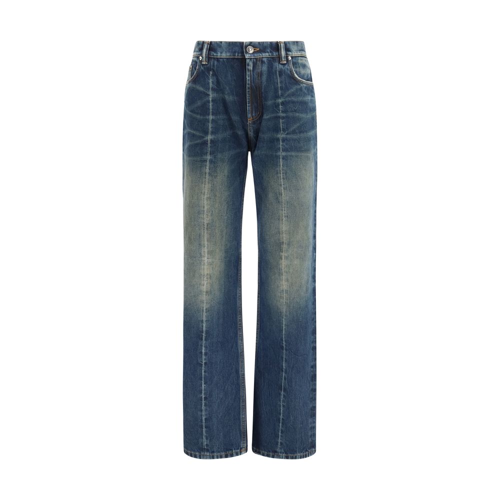 Blaue Versace Distressed Straight-Leg Jeans aus Baumwolle