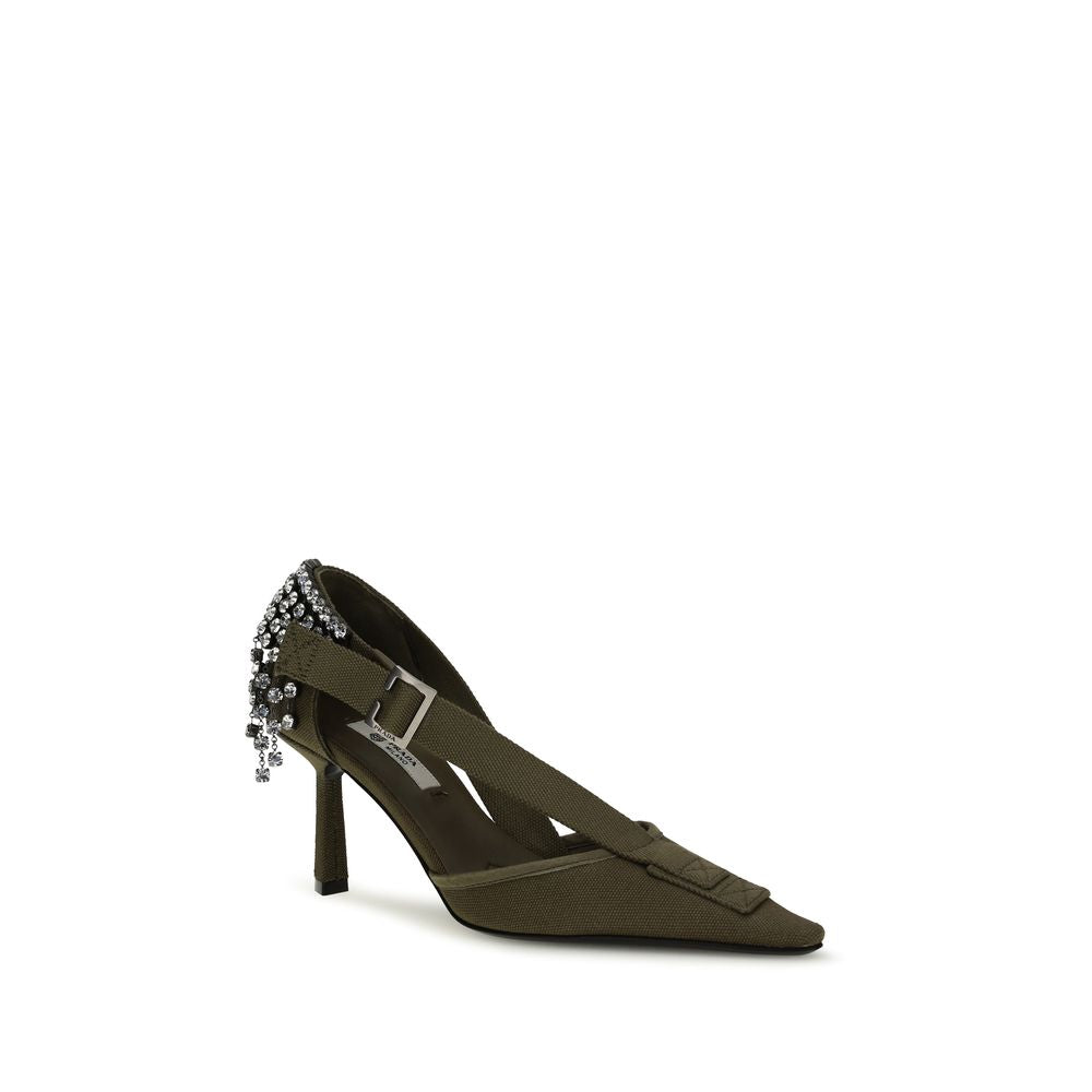 Bicolor-Baumwollpumps mit Kristallverzierungen