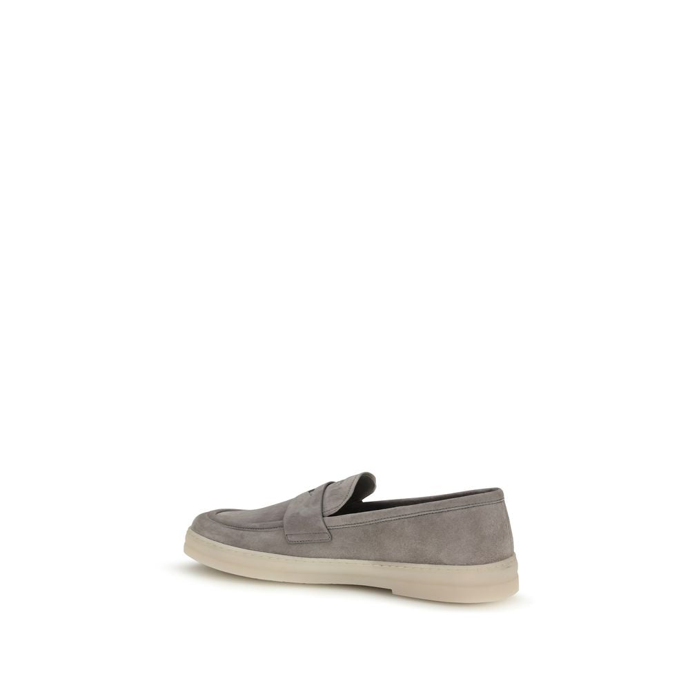 Gray Leather Loafers with Logo Detail