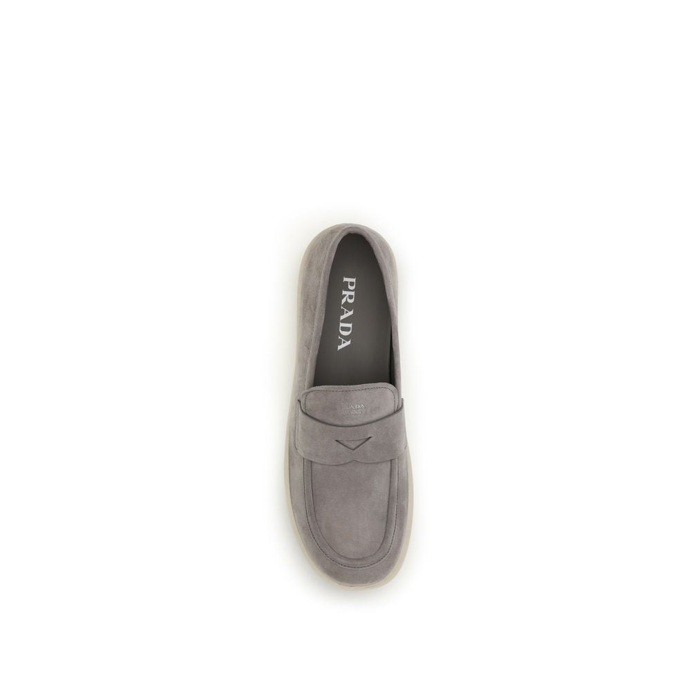 Gray Leather Loafers with Logo Detail