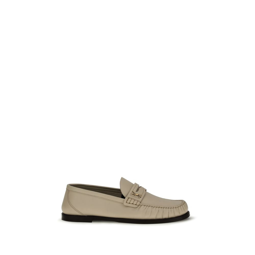 Beige Leather Slip-On Loafers with Gold Cassandre Detail