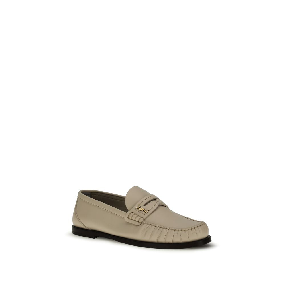 Beige Leather Slip-On Loafers with Gold Cassandre Detail