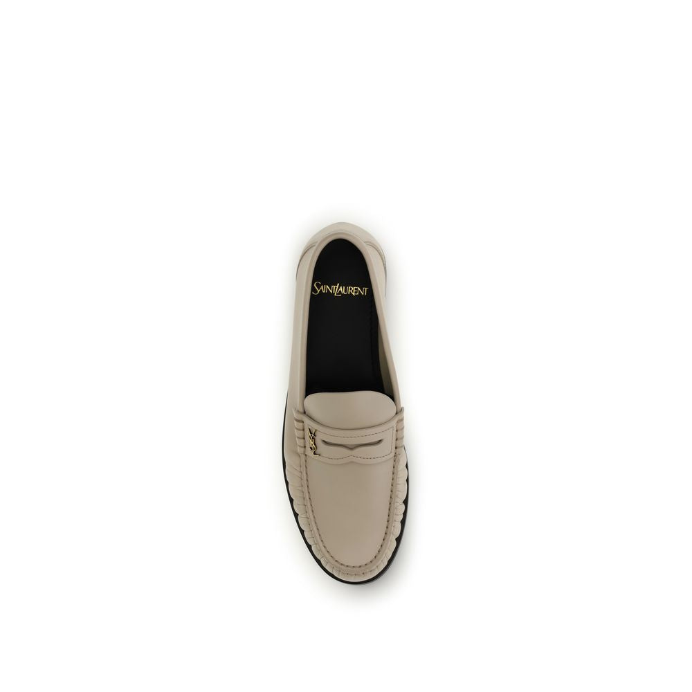 Beige Leather Loafers with Gold Cassandre Detail