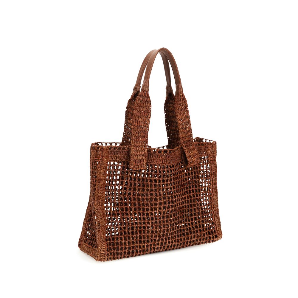 Brown Raffia and Leather Shoulder Bag