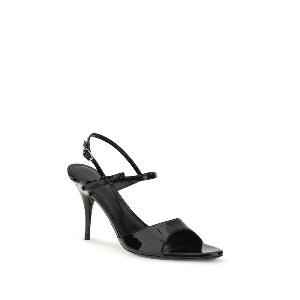Schwarze Leder-Stiletto-Sandalen mit Schleifendetail