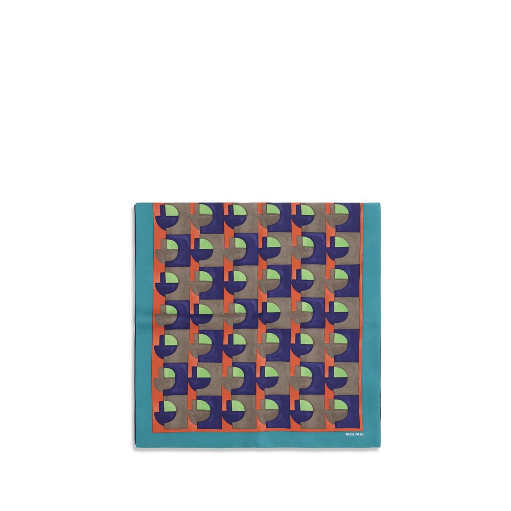 Multicolor Silk Scarf with Geometric Print