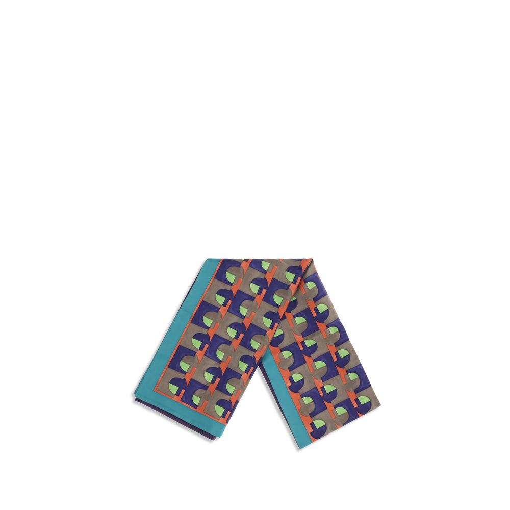 Multicolor Silk Scarf with Geometric Print