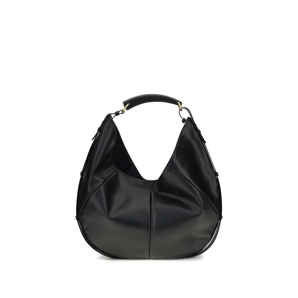 Schwarze Leder-Mombasa-Großschultertasche