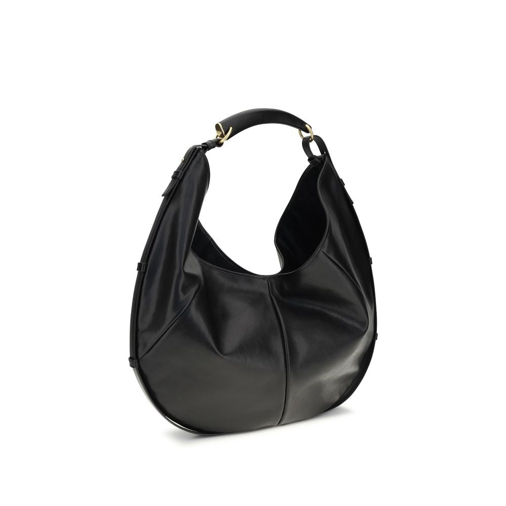 Schwarze Leder-Mombasa-Großschultertasche