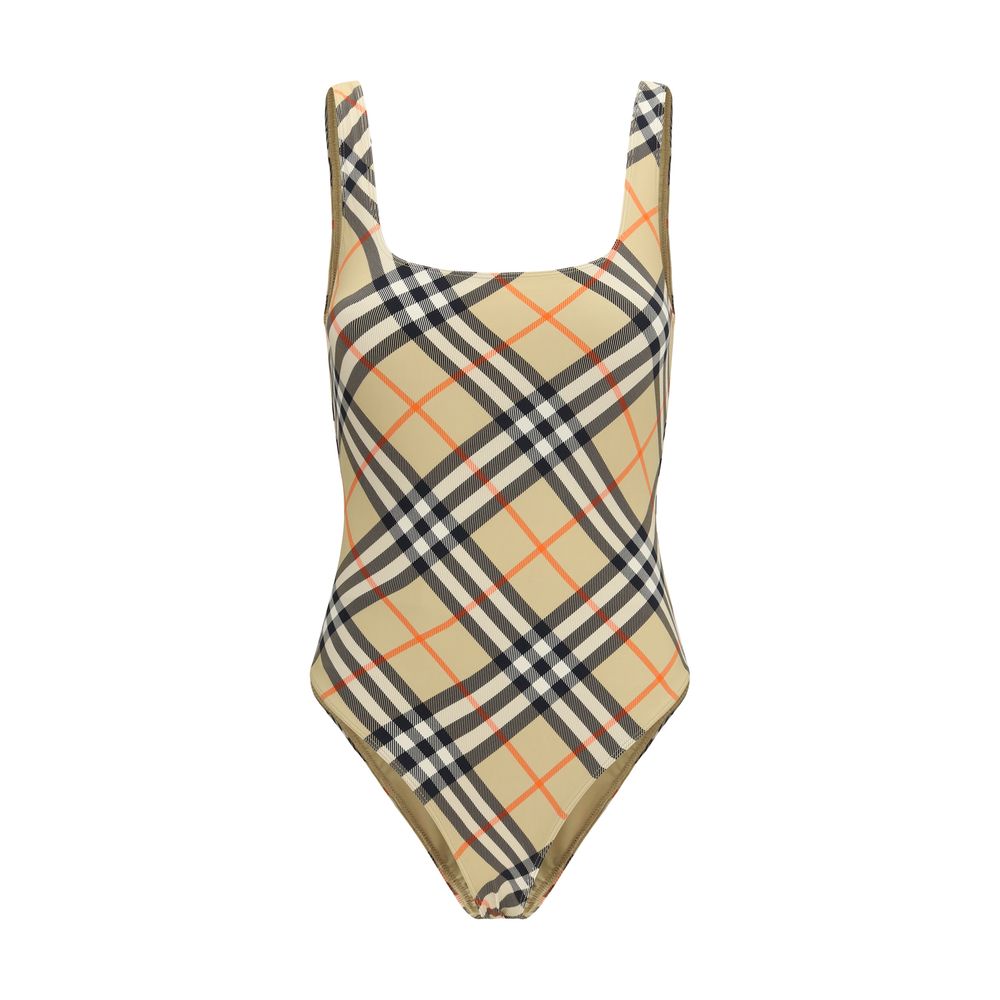 Beige Burberry Check Synthetic One-Piece Swimsuit