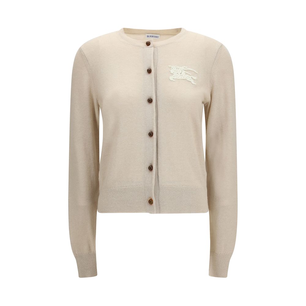 Beige synthetischer Cardigan mit ikonischer Applikation
