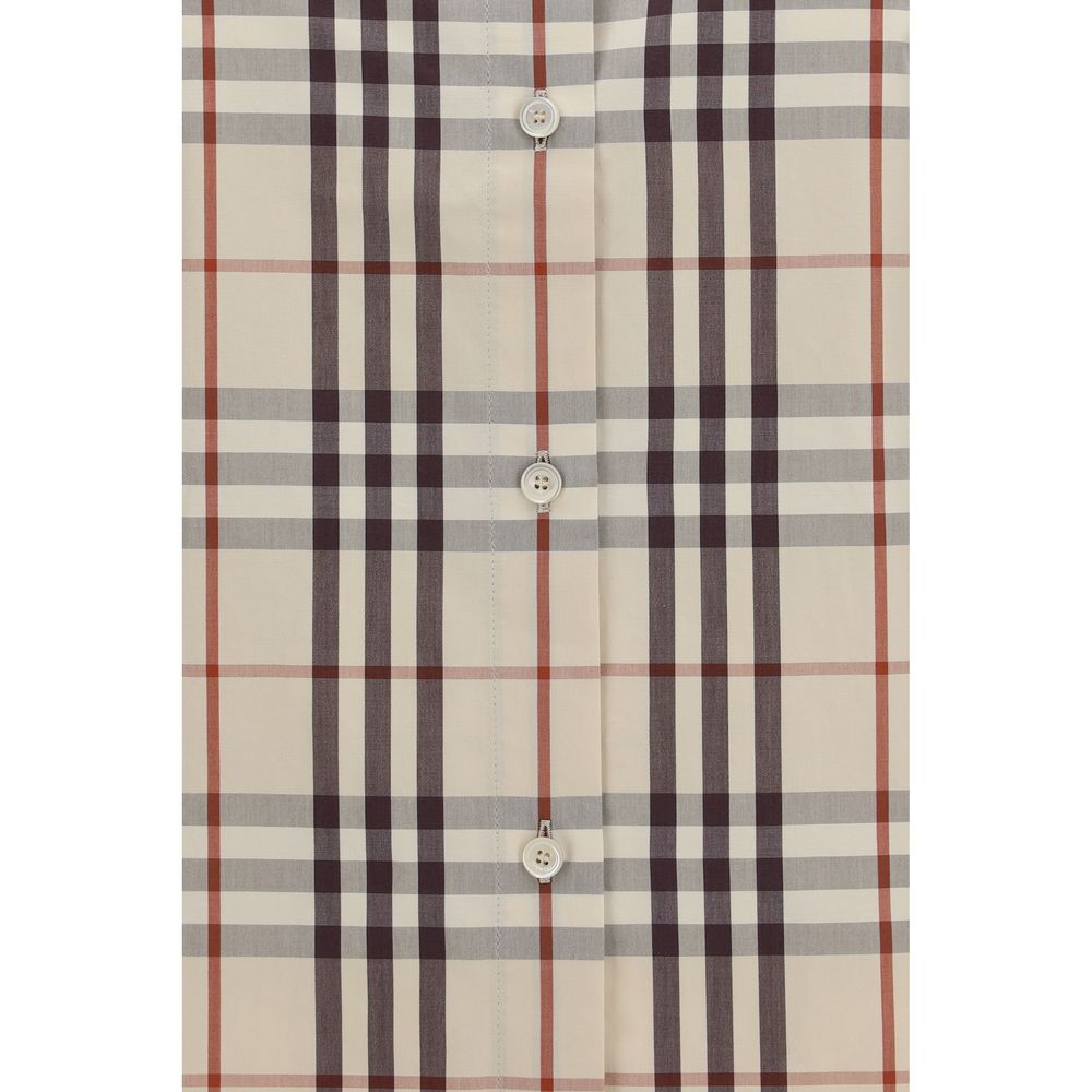 Beige Cotton Shirt with Iconic Burberry Check Pattern