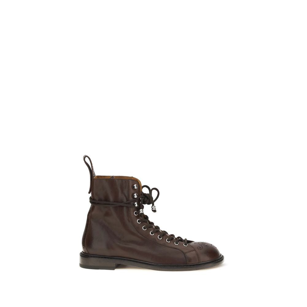 Brown Leather Lace-Up Ankle Boots by Versace