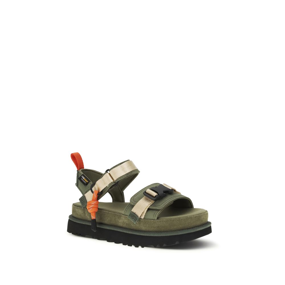Zweifarbige flache Synthetiksandalen mit verstellbaren Riemen