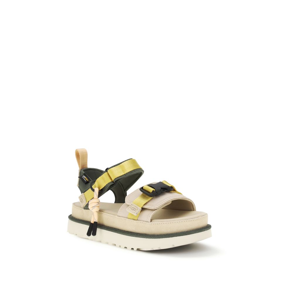 Beige Synthetik-Flachsandalen mit verstellbaren Riemen